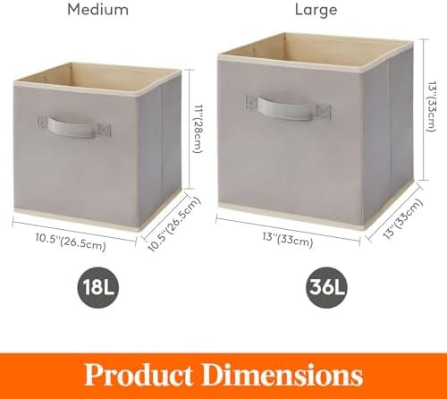 Lifewit Storage Cubes, 13 Inch Organizer Bins, 36L Light Gray, 12 Packs
