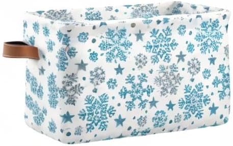Wamika Winter Snowflake Blue Sliver Storage Basket Fabric Laundry Baskets Christmas Bells Xmas Snowman Boxes Organizer Bag for Baby Cloth Dog Toy Book Cubes Shelf Closet Bins 16×12×8 Inches