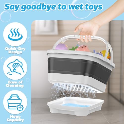 Anivia Foldable Bath Toy Storage Organizer with Removable Base, Black