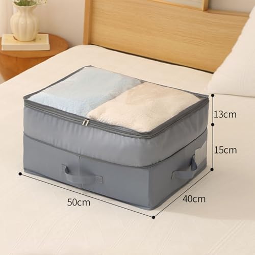 POCREATION Underbed Storage Bag Flat Narrow Design Compressible Foldable with Transparent Top Cover 3 Handles for Clothes Blankets Bedding Organization (S Grey)