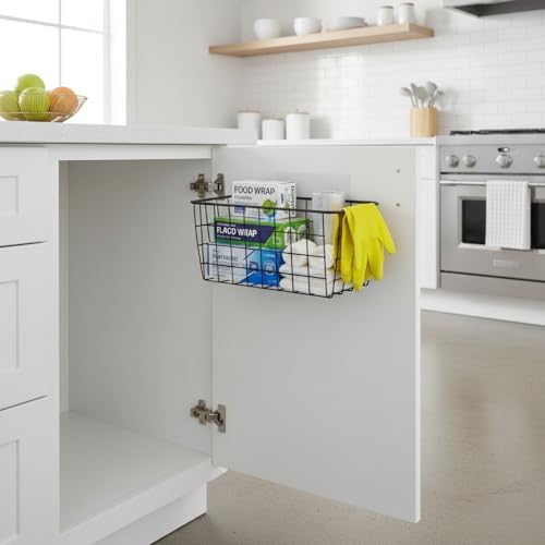 Black Hanging Wall Baskets,inside cabinet door organizer,Adhesive Wire Wall Storage Baskets for Pantry and organizer, Kitchen onion Food photo Bathroom,No Drilling Wall Mounted Basket,2 Pack