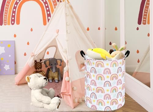 MAIZMZ Kids Rainbow Hamper Laundry Basket Storage Bins Gift Organizer Clothes Toy Box Large Canvas Collapsible Chest for Home/Dorm/Kitchen/Pet/Office/Closet/Shelf/Room Decor