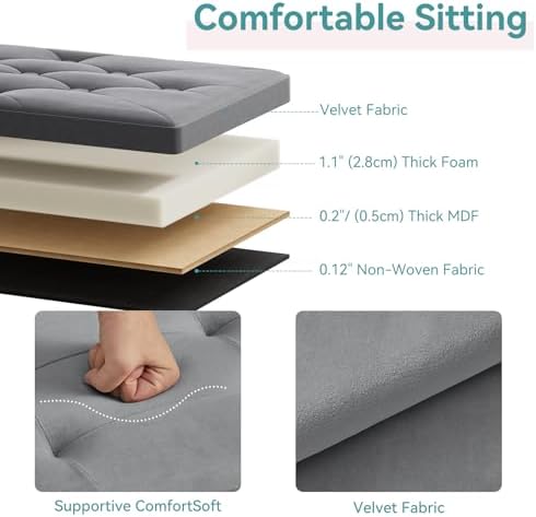 BRIAN & DANY Folding Storage Ottoman Bench, Ottoman with Storage, Foot Rest, Benches Seat for Bedroom, Living Room, Entryway, Long Shoes Bench, 15.7" x 31.5" x 15.7" Gray