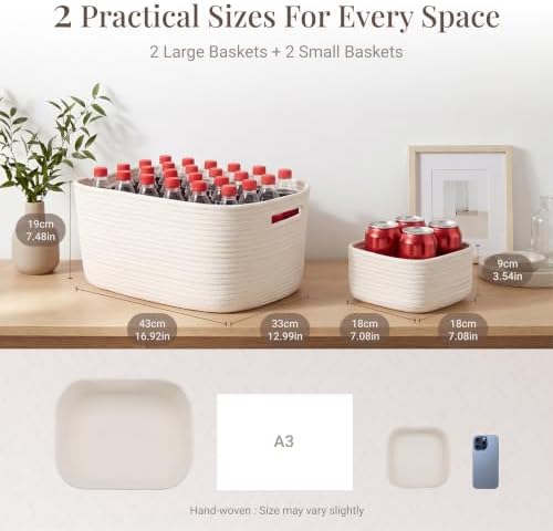4 Pack Storage Baskets for Shelves, 17"x13"x7.5" & 7"x7"x3.5"