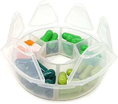 Honbay 2PCS 6 Compartment Round Shape Clear Small Plastic Storage Box Pill & Jewelry Organizer for Travel or Daily Use