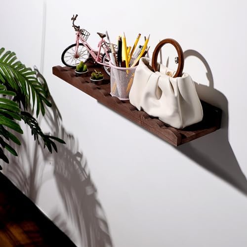 Suzile 2 Pcs Scalloped Floating Wall Shelves,23",Walnut Brown | Scalloped Edge, Book Display, Plant Display, Photo Frames, Toy Storage, Nursery, Bedroom, Bathroom, Aesthetic Decor