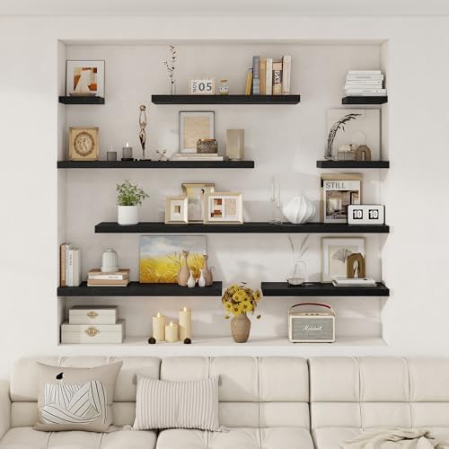 Fun Memories 12 Deep Floating Shelves for Wall | 30W x 12D Large Floating Shelves | 3 Pack Storage Space Wall Mount Shelf for Living Room Bathroom Toilet Laundry Room Kitchen Home Office - Black