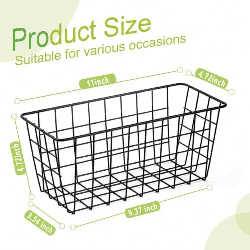 ZUSHALLMY 2 Pack Wire Baskets for Wall, No Drill Adhesive Kitchen Storage | 11 x 4.72 x 4.72 in wall storage baskets with large adhesive strips for kitchens, bathrooms, pantries, RVs or cabinet doors