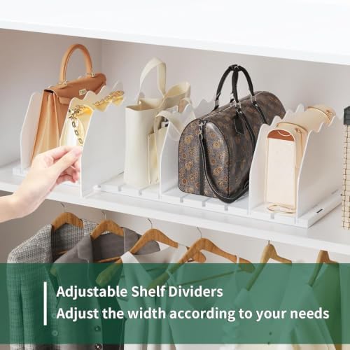SPACEKEEPER Shelf Divider for Closet, Adjustable Purse Organizers, White