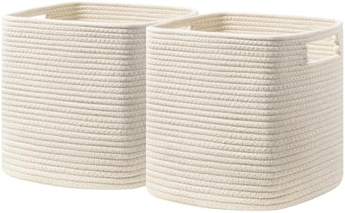 UBBCARE Storage Cubes 11 Inch, Cotton Rope Woven Baskets for Organizing, Cube Storage Bin for Baby Nursery, 2-Pack Square Toy Storage Baskets for Shleves Organizer, Closet, Kidsroom, Beige