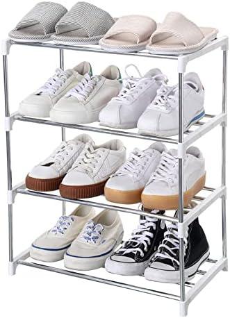 Stackable Small Shoe Rack, Entryway, Hallway and Closet (4-Tier, White)