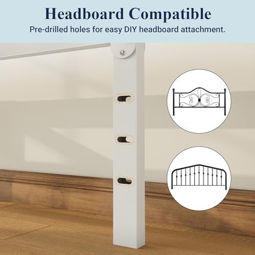 Allewie Twin Bed Frame, 12 Inch Metal Beds with Storage Space, White
