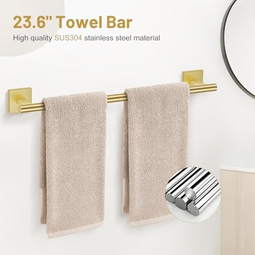 Lairuier Brushed Gold Bathroom Accessories, Towel Bar Set Wall Mounted