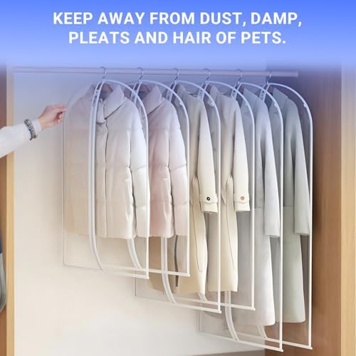 All Clear Garment Bags for Hanging Clothes, 55" (Set of 6) Dress Bags for Gowns Long, Plastic Dustproof Dress Garment Bag, Long Dress Bag with Zipper for gown, winter long coats, dance costume