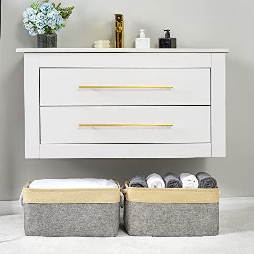 TheWarmHome Storage Basket - 15.7L×11.8W×8.3H 1 Pack Large Baskets for Organizing Shelves, Storage Bins for Clothes Book Shelf Home Fabric Storage Cubes (Gold and Grey)