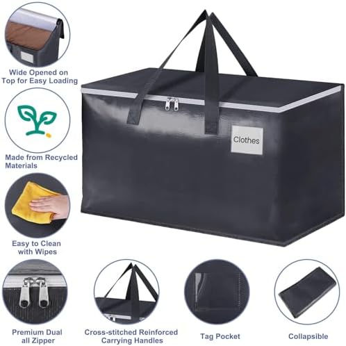 StorageRight Heavy Duty Moving Boxes-Moving Bags with Zipper, Reinforced Handles and Tag Pocket-Collapsible Moving Supplies-Totes for Storage Great for Moving, Storage and Travel 93L(Gray-8 Pack)