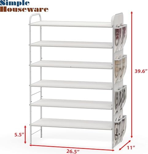 Simple Houseware 6-Tier Shoe Rack Organizer w/Side Hanging Pockets, White