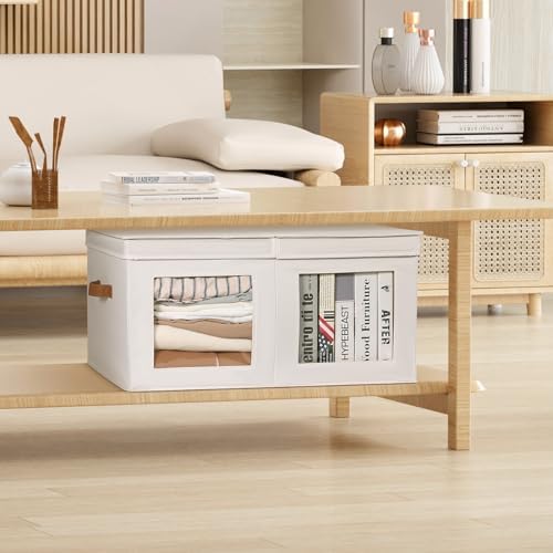 Univivi Large Fabric Storage Bins with Lids for Clothes 1 Pack, Beige