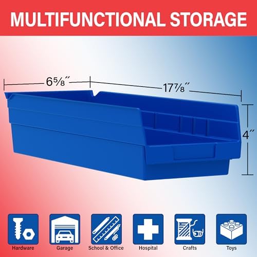 Akro-Mils 30138 Heavy Duty Plastic Shelf Bins, 18"x 6.5"x 4", Clear, 12-Pk