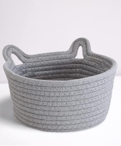 Large Cat Ears Toy Organizer, Woven Cotton Rope Basket, Decorative Nursery Bins & Boxes Gift Basket Empty for Baby Pet Toy Storage