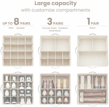 Varhomax Shoe Organizer Box for Closet, Fabric Storage Basket 2 Pack