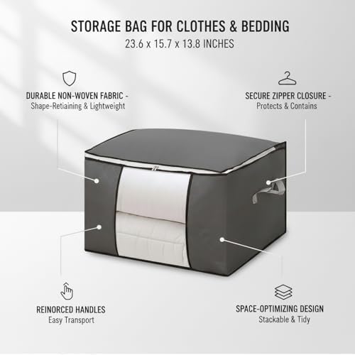 Large Underbed Storage Bag for Clothes & Bedding, Durable Non-Woven Fabric Organizer with Zipper, 23.6 x 15.7 x 13.8 Inches, Gray