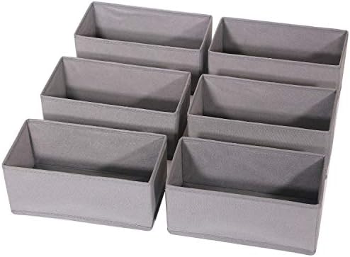 DIOMMELL 6 Pack Foldable Cloth Storage Box Closet Dresser Drawer Organizer Fabric Baskets Bins Containers Divider for Clothes Underwear Bras Socks Lingerie Clothing, M Grey 060