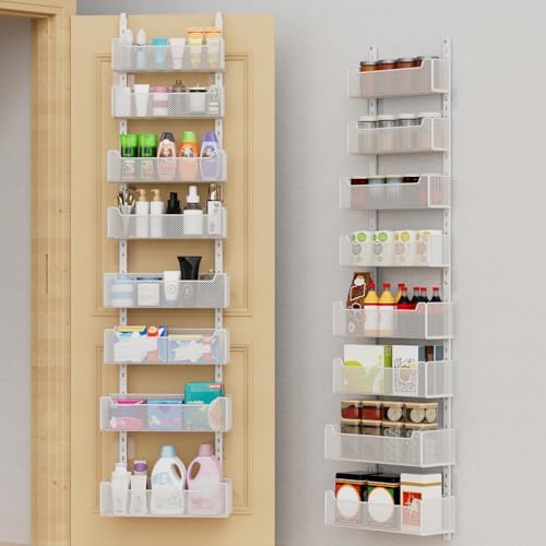 VyGrow Over The Door Organizer, 8-tier Metal Door Organizer Hanging with Adjustable Baskets, Behind The Door Storage for Bedroom Closet Bathroom Pantry Cabinet Kitchen, White