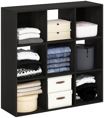 Furinno PELLI Closet Organizers and Storage, 9-Cube Closet Organizer, Open Shelf Closet Storage, for Wardrobe, Bedroom, Living Room, Espresso
