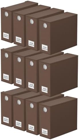 SpaceAid 12 Pack Bed Sheet Organizers and Storage, Foldable Sheet Organizer for Linen Closet, Sheets Set Folder Keeper with Window XL (Queen & King Size) Bedding Container (Brown, 12 Pack)