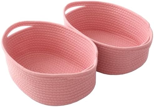 JMvicyroam Small Woven Basket, Empty Gift Basket, Pink/2 Pack