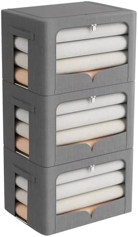 FHSQX 3 Pack Clothes Storage Bins with Metal Frame