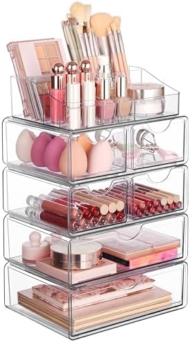 Vtopmart 5 Tier Clear Makeup Organizer with 6 Drawers