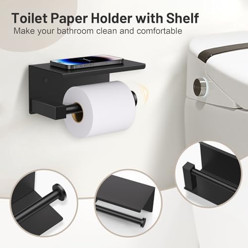 Lairuier Bathroom Hardware Set Matte Black, Towel Holder Set Wall Mounted