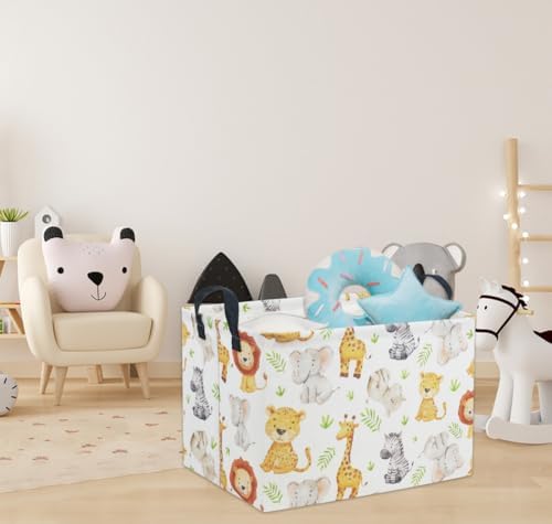 Rectangular Woodland Animal Basket Kids Baby Storage Basket Storage Bin Organizer Box Animal Room Decor(Green Animal)