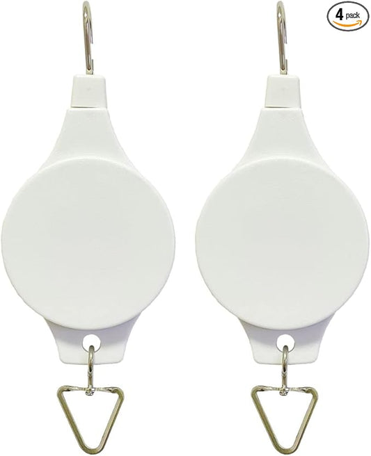 Pack Plant Hook Pulley, Retractable Plant Hanger Easy Reach Hanging Flower Basket for Garden Baskets Pots and Birds Feeder Hang High up and Pull Down to Water Or Feed (White 2Pack)