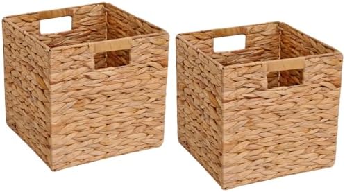 12x12x12 Inch Wicker Storage Basket Set of 2 Foldable Hyacinth Storage Box