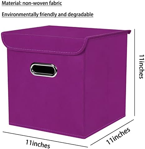 Closet Organizers Fabric Storage Bins With Lids Collapsible Cube Storages Organizer Basket With Handles,Storage Boxes for Clothes Storage,Office,Toys,3 Pack,（Purple