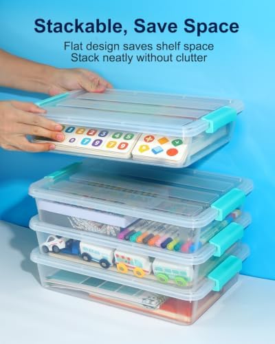 EOENVIVS 6 Pack Craft Storage Bins with Lids, Clear File Boxes, Green Clips