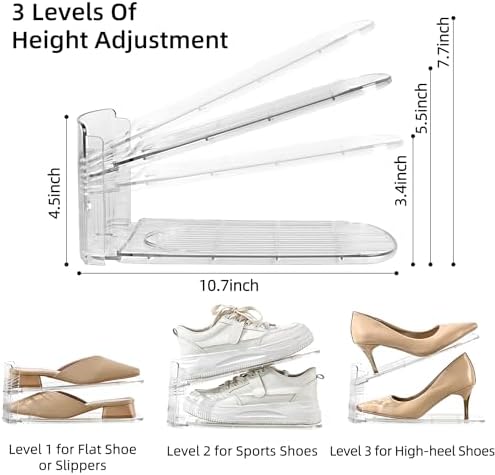 Shoe Stacker Shoe Rack Organizer for Closet Space Saver Storage Shoe Holder Organization (Transparent, 6 pack)