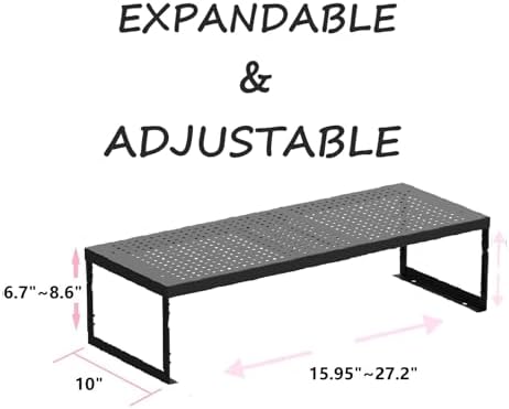 Stackable Expandable Metal Shelf Organizer - Adjustable Wire Storage Rack with Holes for Kitchen, Bathroom, Cabinet, Office - Space Saving, Durable & Sturdy Design（2PACKS/Large/Black