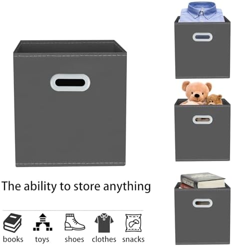 Yunkeeeper storage bins Cubes, Fabric Cube Organizer with Handle, Foldable Cube Bins for Cloth or Accessary Storage, 11x11x11, Set of 3,(Gray)