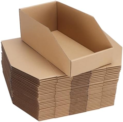 ZBEIVAN Corrugated Cardboard Storage Bins,12x6x4.5inch, 35 Packs, Brown