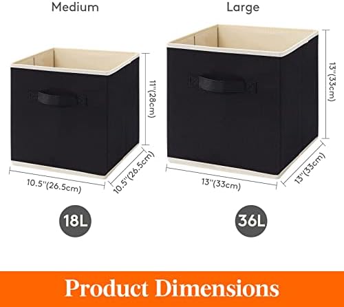 Lifewit Storage Cubes, 11 Inch Organizer Bins, 18L Black, 6 Packs