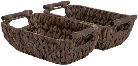 StorageWorks Small Wicker Baskets, Decor Storage Baskets, Water Hyacinth | Wicker Storage Baskets for Shelves, Baskets with Wooden Handles, 2-Pack Gifts Basket for Home Decor, Hand-Woven Basket