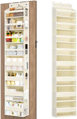Mefirt Over The Door Organizer, 8 Shelf Door Hanging Organizers with 8 Large Capacity Pockets, Back of Door Organizer Storage Hanging Shelves for Closet Bathroom Bedroom Nursery