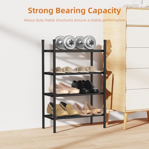 Uneviesyka Expandable Shoe Rack Organizer,Adjustable and Stackable Shoe Storage Shelf,Heavy Duty Metal Small Shoe Rack for Closet Entryway Bedroom (Black, 4 Tier)