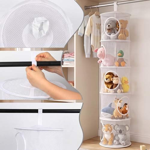 2Pcs Hanging Stuffed Animal Storage Hammock Net 5 Tiers, White