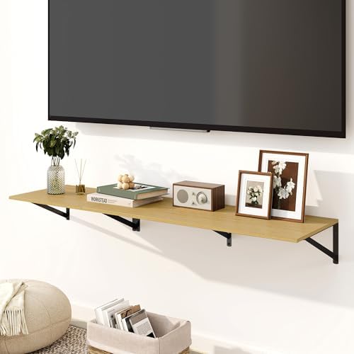 Fun Memories Floating Shelves for Wall, 12 Inch Deep Floating Shelves Set of 2, 36W x 12D Large Wall Shelf with Sturdy Metal Brackets for Living Room, Bathroom, Bedroom and Kitchen, Oak