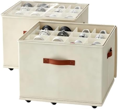 2 Pack Shoe storage Organizer for closet with wheels,No Assemble Required Shoe boxes with premium waterproof material，Adjustable Dividers Fits 32 Pairs,shoe Storage Bins with Reinforced Handle